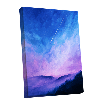 Starlit Lavender Horizon, blue, purple, pink nature wall art shown as a stretched canvas wall art