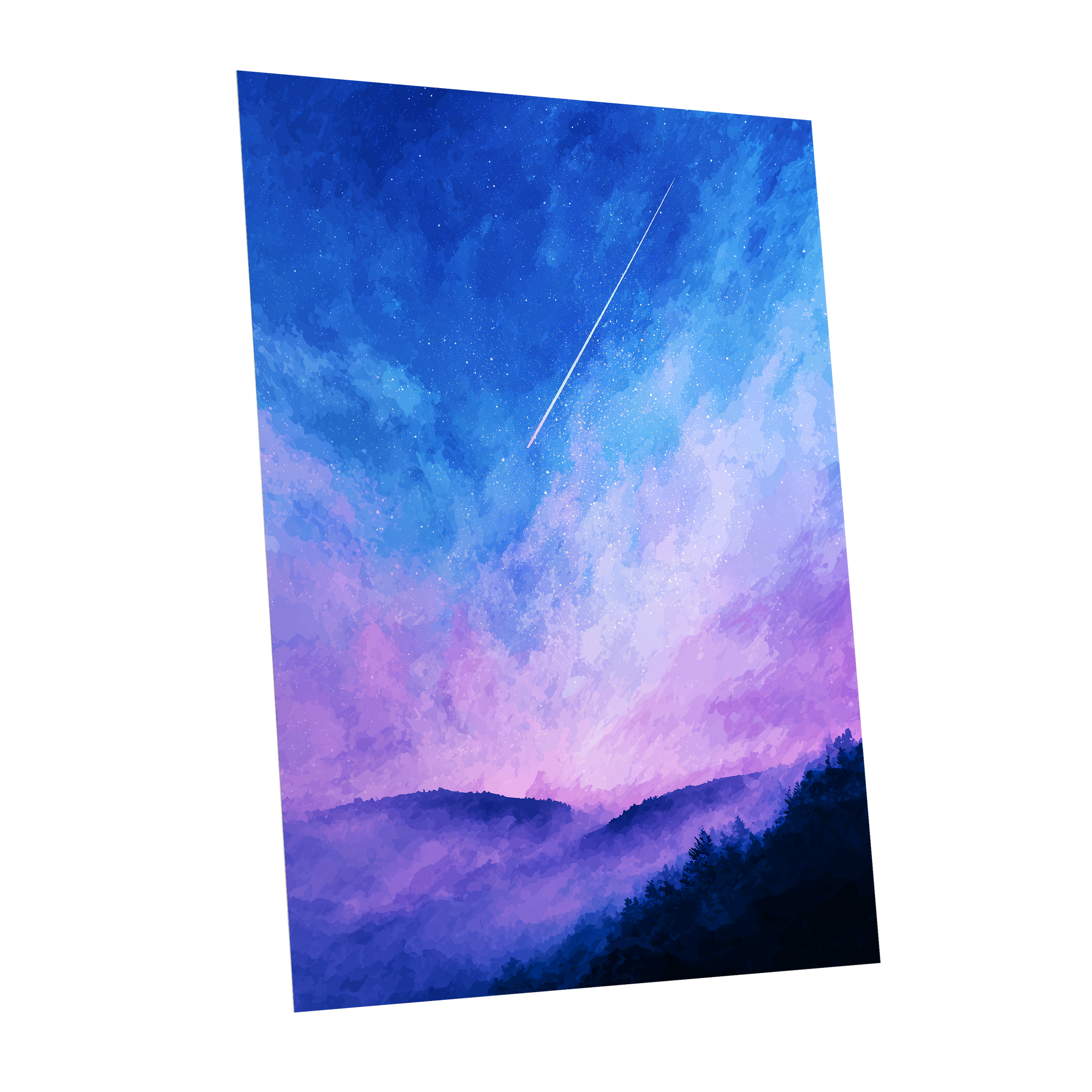 Starlit Lavender Horizon, blue, purple, pink nature wall art shown as a unframed poster wall art print