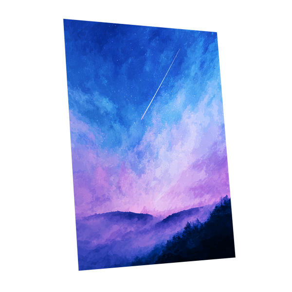 Starlit Lavender Horizon, blue, purple, pink nature wall art shown as a unframed poster wall art print