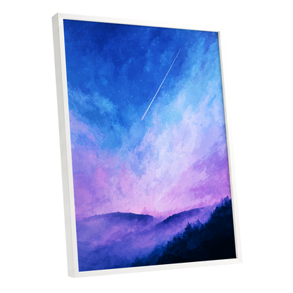 Starlit Lavender Horizon, blue, purple, pink nature wall art shown as a white framed poster wall art print