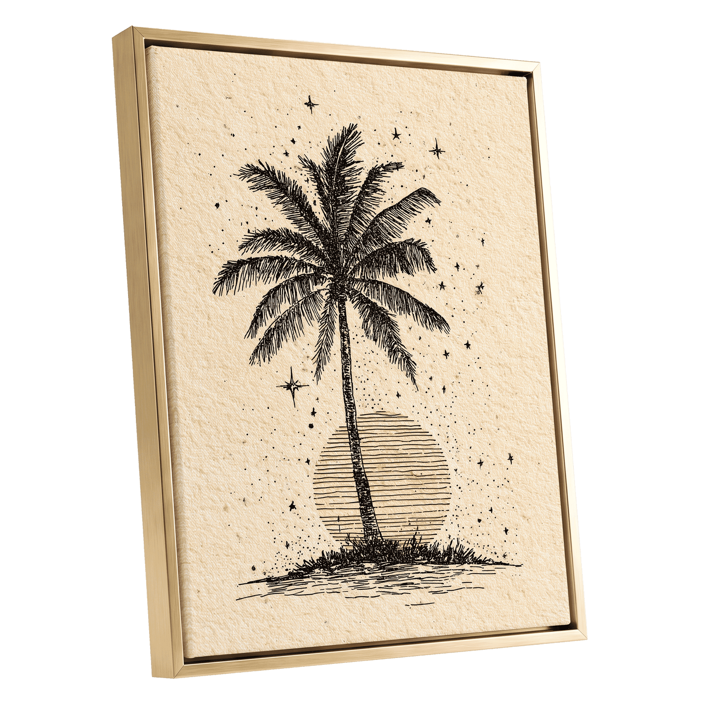 Starlit Palm – gold framed canvas option