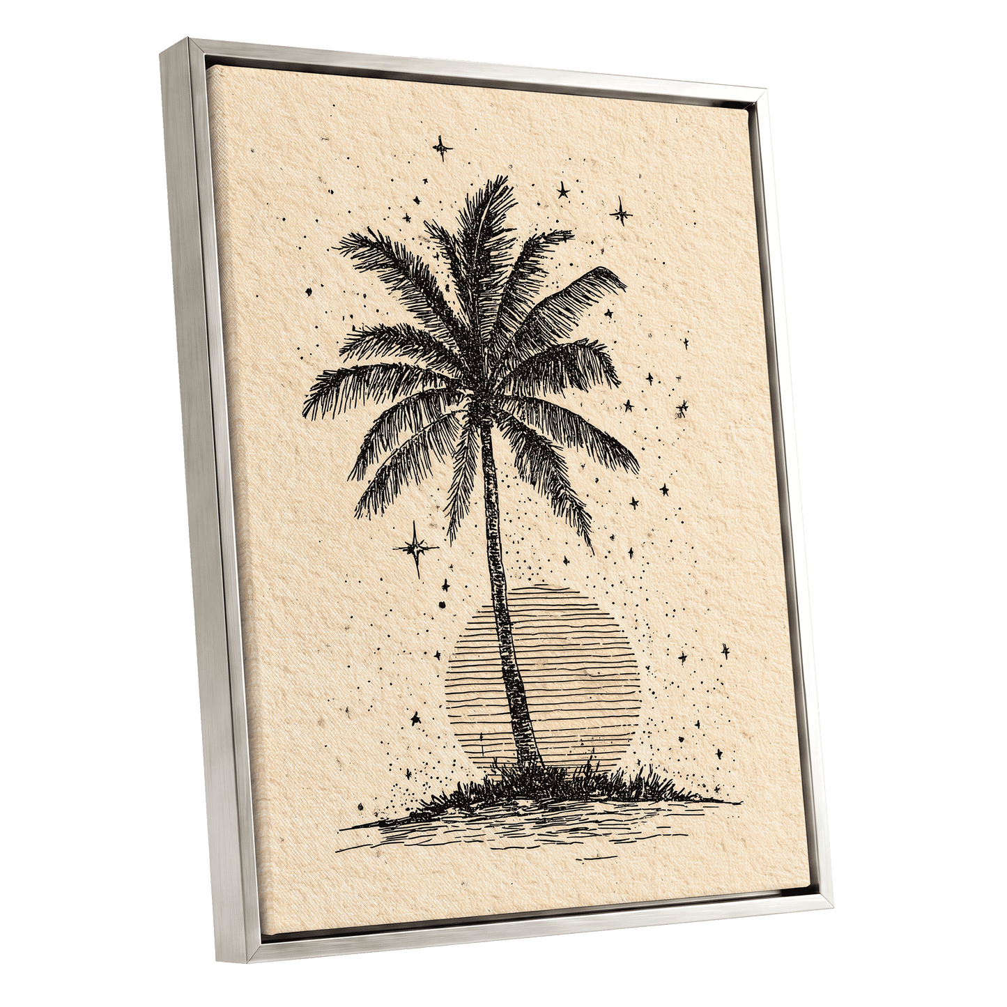 Starlit Palm – silver framed canvas option