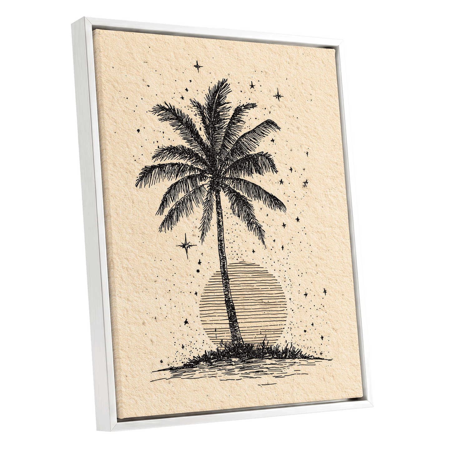 Starlit Palm – white framed canvas option