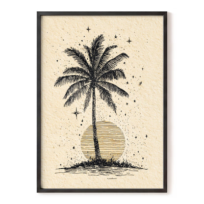 Starlit Palm – black, beige, orange nature wall art, front view