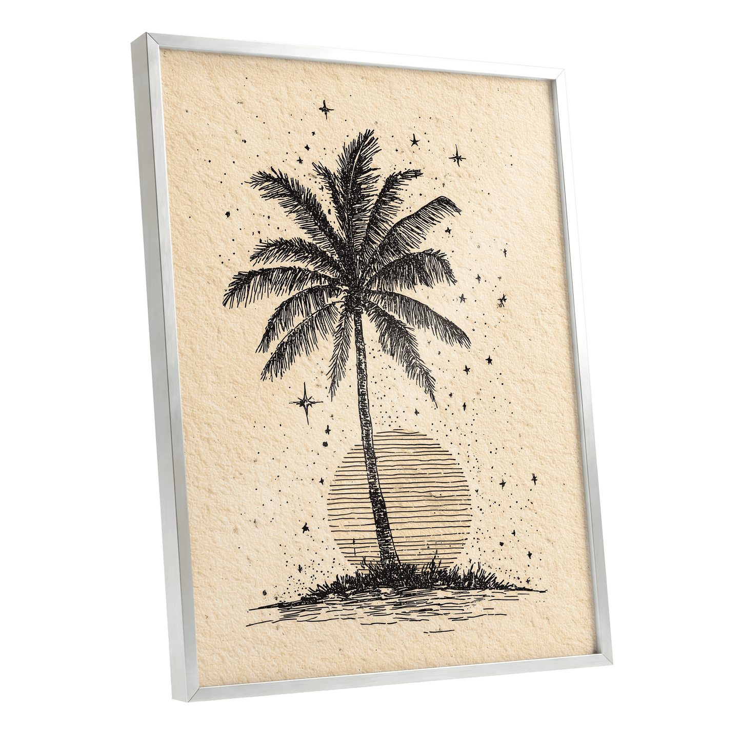 Starlit Palm – silver framed poster option