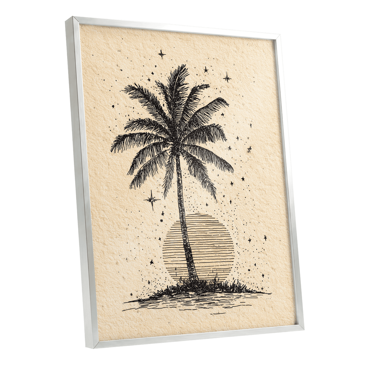 Starlit Palm – silver framed poster option