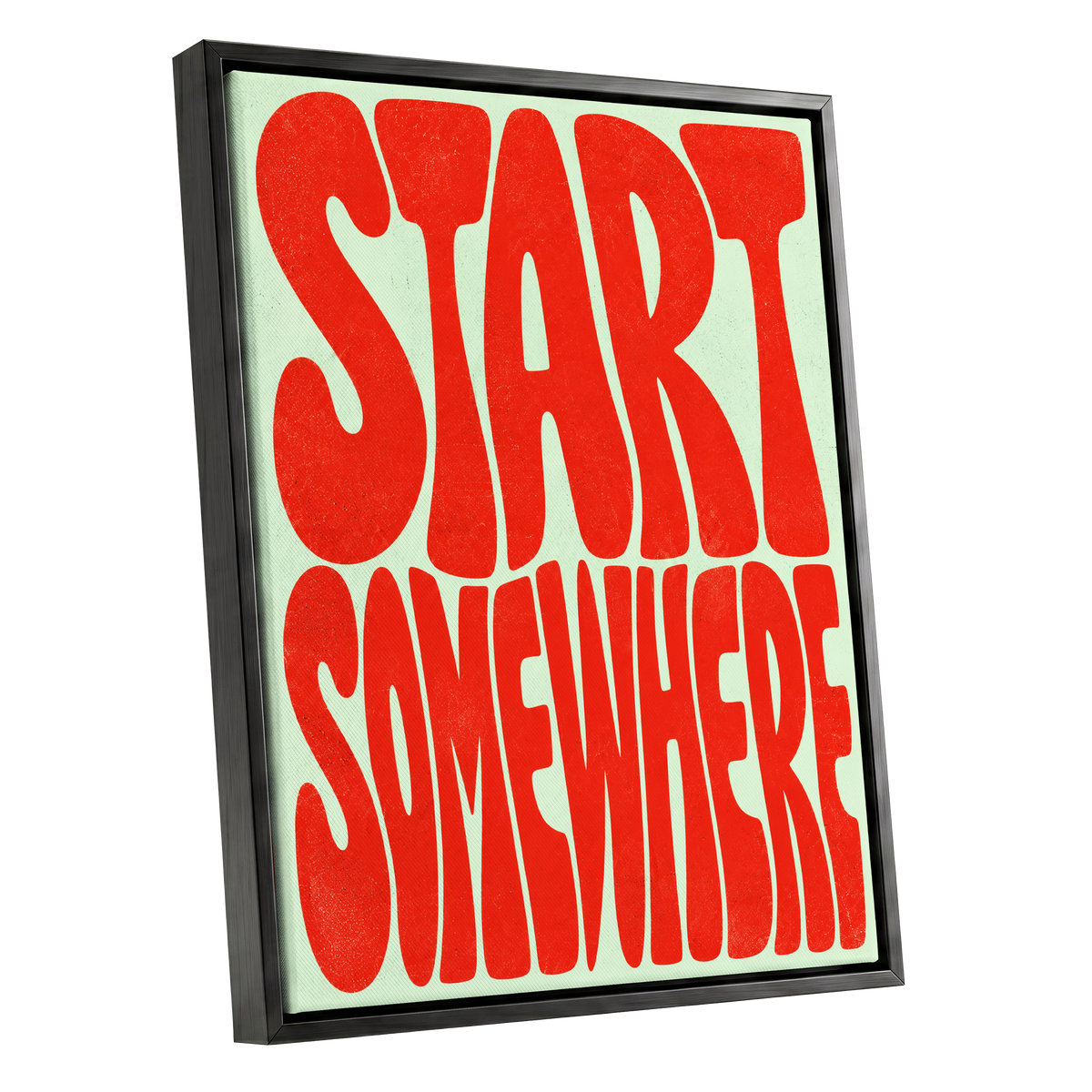 Start Somewhere, red, green abstract wall art shown as a black framed canvas wall art