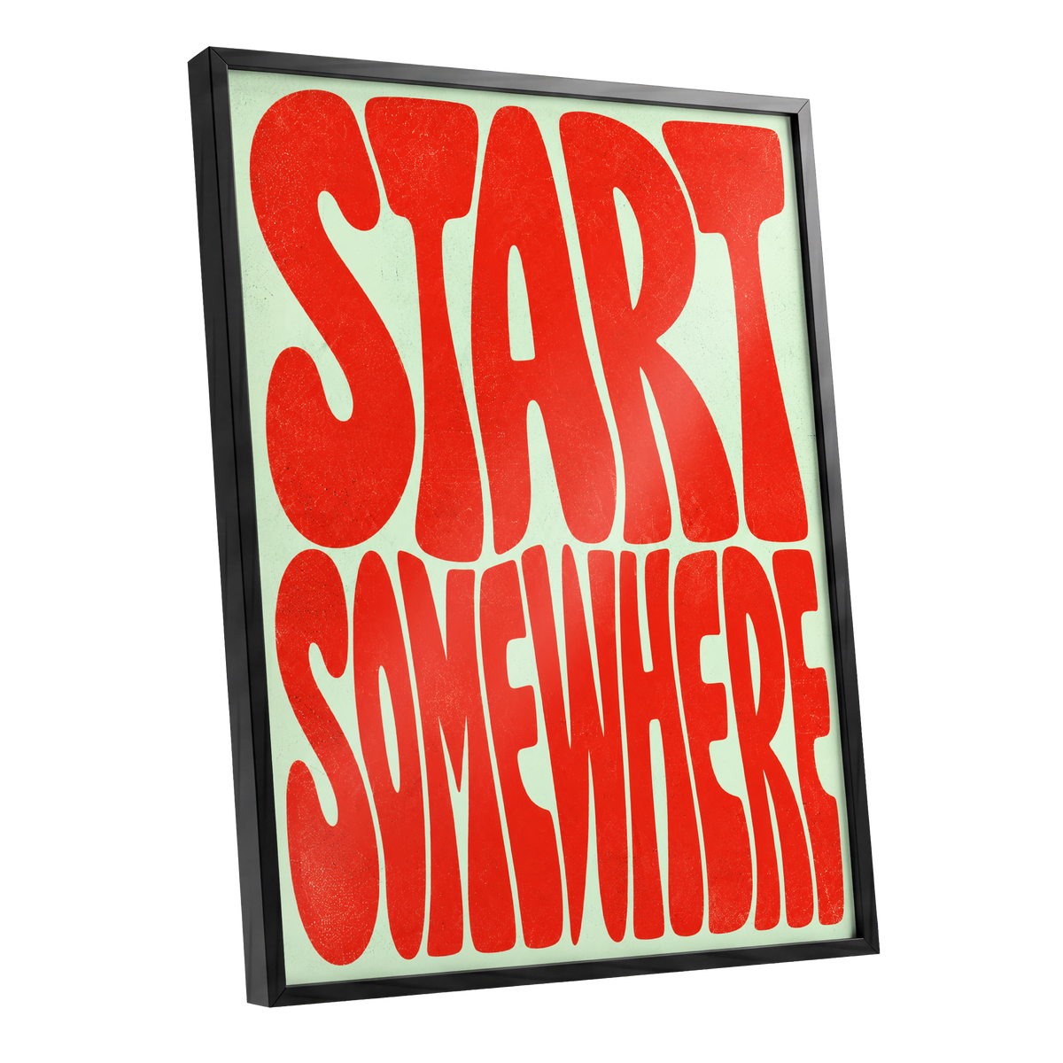 Start Somewhere, red, green abstract wall art shown as a black framed poster wall art print