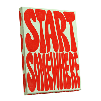 Start Somewhere, red, green abstract wall art shown as a stretched canvas wall art