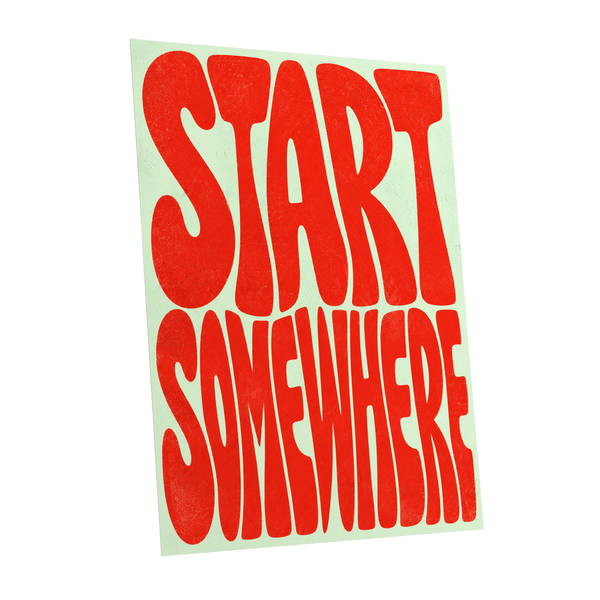 Start Somewhere, red, green abstract wall art shown as a unframed poster wall art print