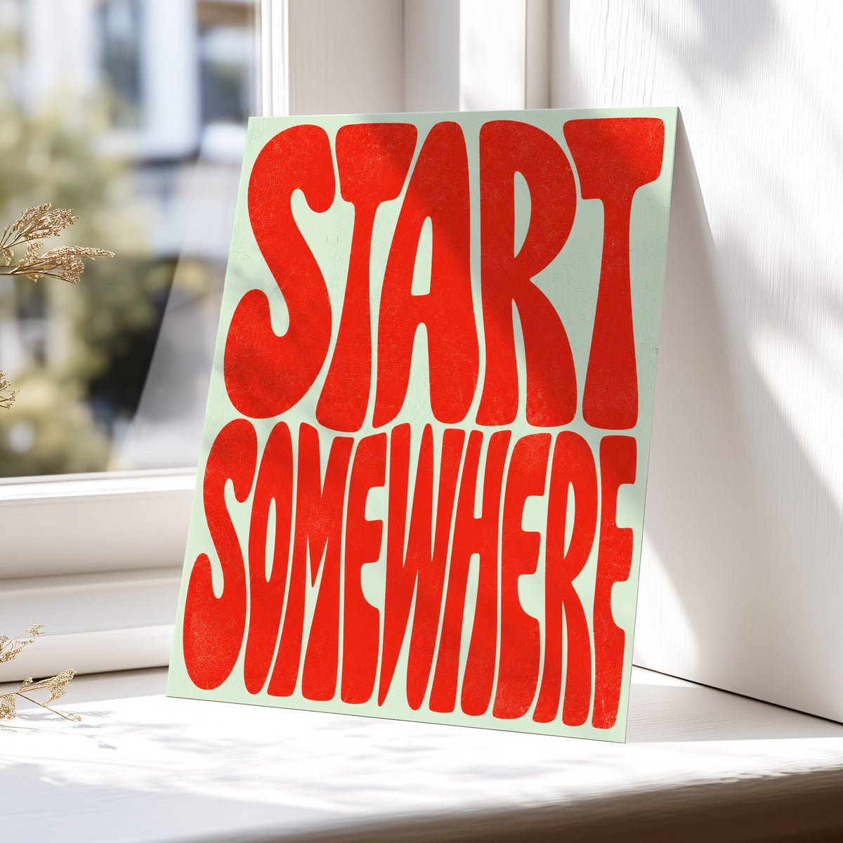Start Somewhere, red, green abstract wall art displayed in a styled interior, gallery view 5