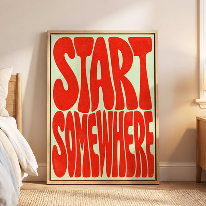 Start Somewhere, red, green abstract wall art displayed in a styled interior, gallery view 6