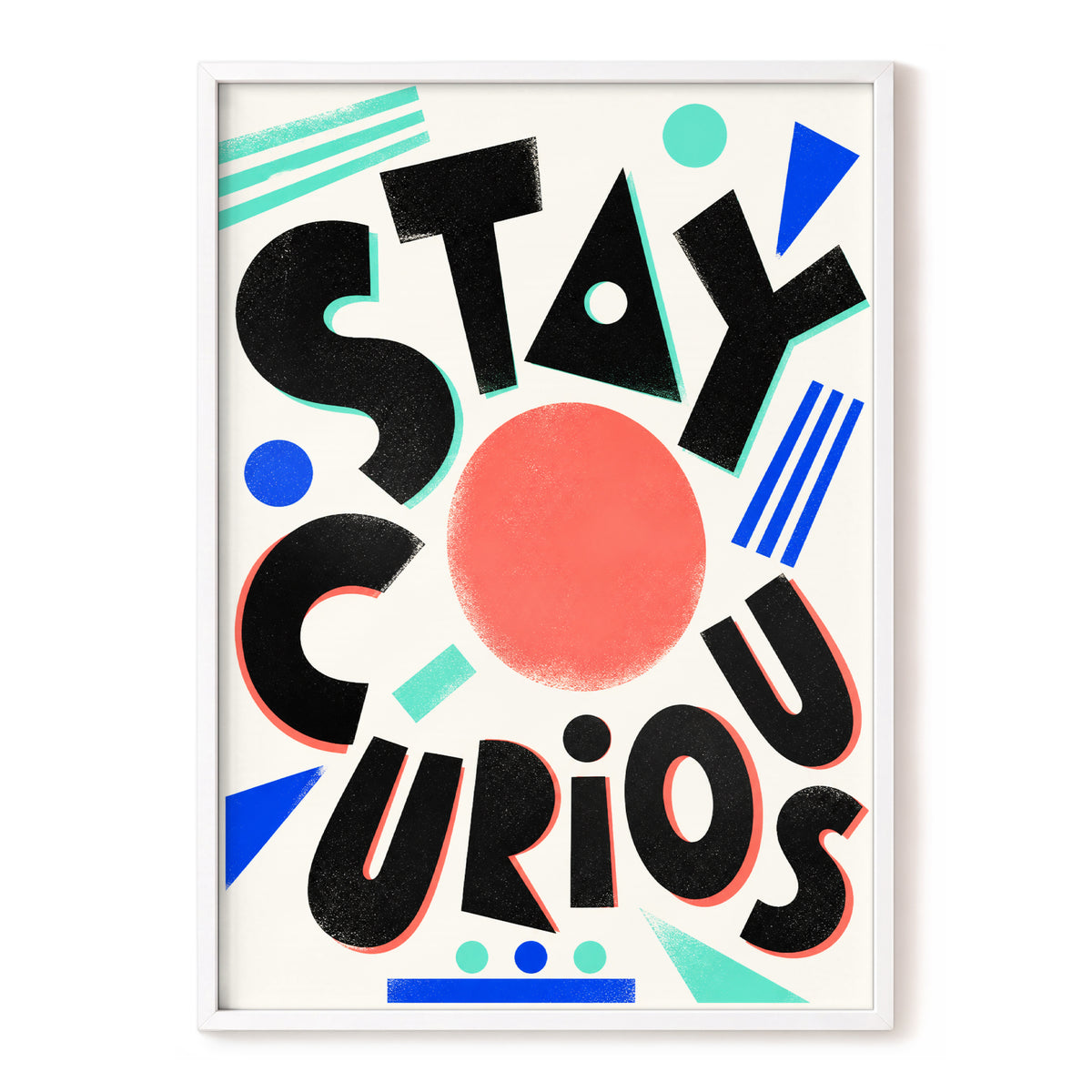 Stay Curious Geometry, black, beige, red abstract wall art, front artwork view