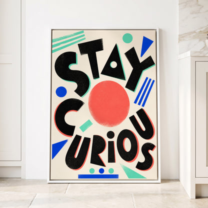 Stay Curious Geometry, black, beige, red abstract wall art displayed in a styled interior, gallery view 1