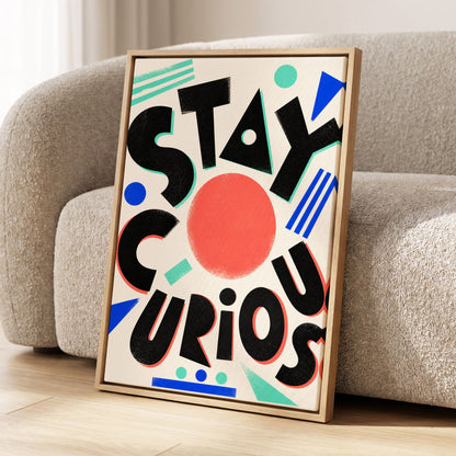 Stay Curious Geometry, black, beige, red abstract wall art displayed in a styled interior, gallery view 2
