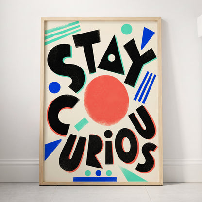 Stay Curious Geometry, black, beige, red abstract wall art displayed in a styled interior, gallery view 4