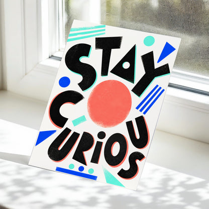Stay Curious Geometry, black, beige, red abstract wall art displayed in a styled interior, gallery view 5