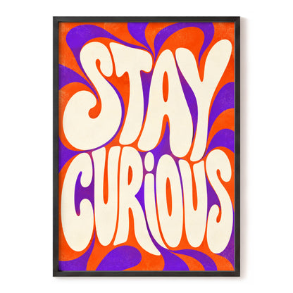Stay Curious Swirl, orange, purple, beige abstract wall art, front artwork view