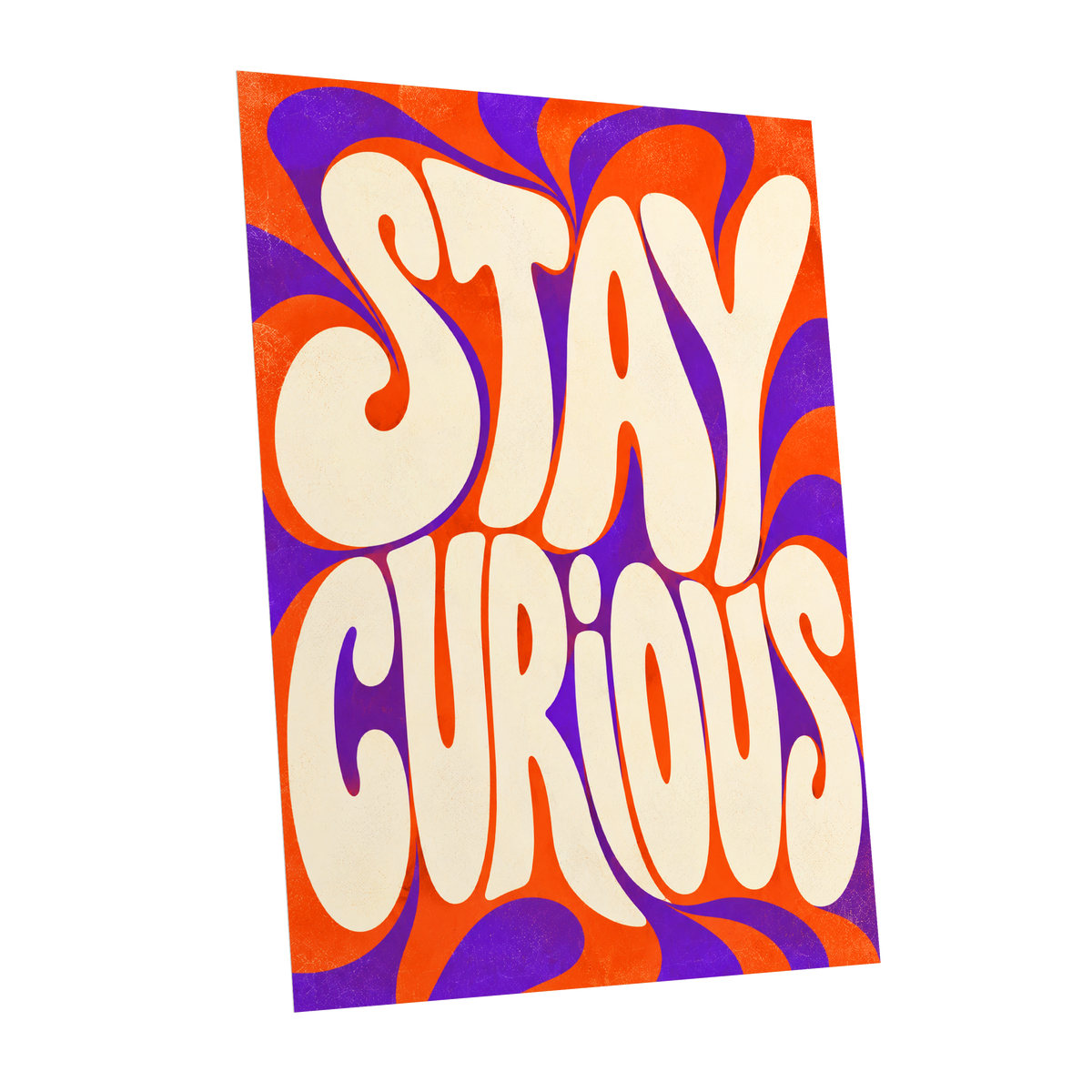 Stay Curious Swirl, orange, purple, beige abstract wall art shown as a unframed poster wall art print