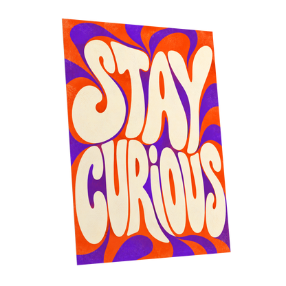 Stay Curious Swirl, orange, purple, beige abstract wall art shown as a unframed poster wall art print