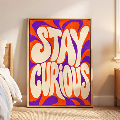 Stay Curious Swirl, orange, purple, beige abstract wall art displayed in a styled interior, gallery view 5