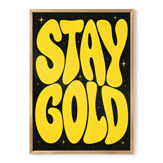 Stay Gold Starburst, yellow, black abstract wall art, front artwork view