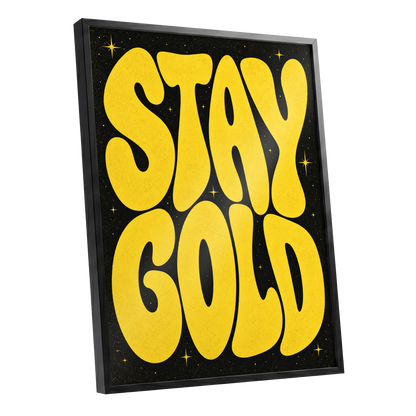 Stay Gold Starburst, yellow, black abstract wall art shown as a black framed poster wall art print