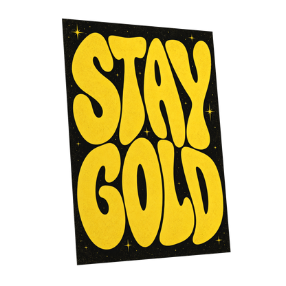 Stay Gold Starburst, yellow, black abstract wall art shown as a unframed poster wall art print
