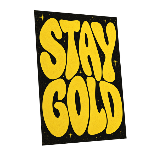 Stay Gold Starburst, yellow, black abstract wall art shown as a unframed poster wall art print