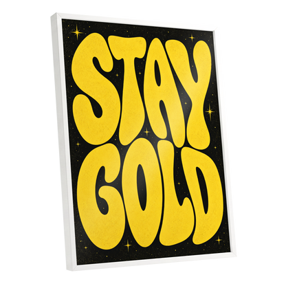 Stay Gold Starburst, yellow, black abstract wall art shown as a white framed poster wall art print