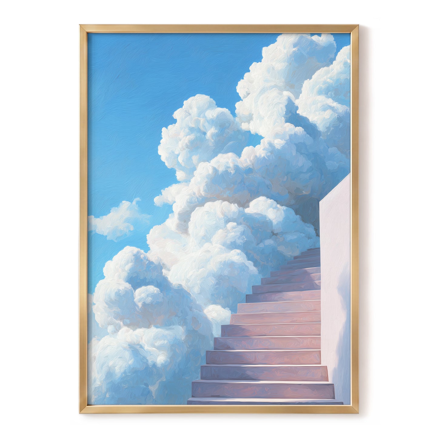 Steps Into Daylight, blue, white, pink nature wall art, front artwork view