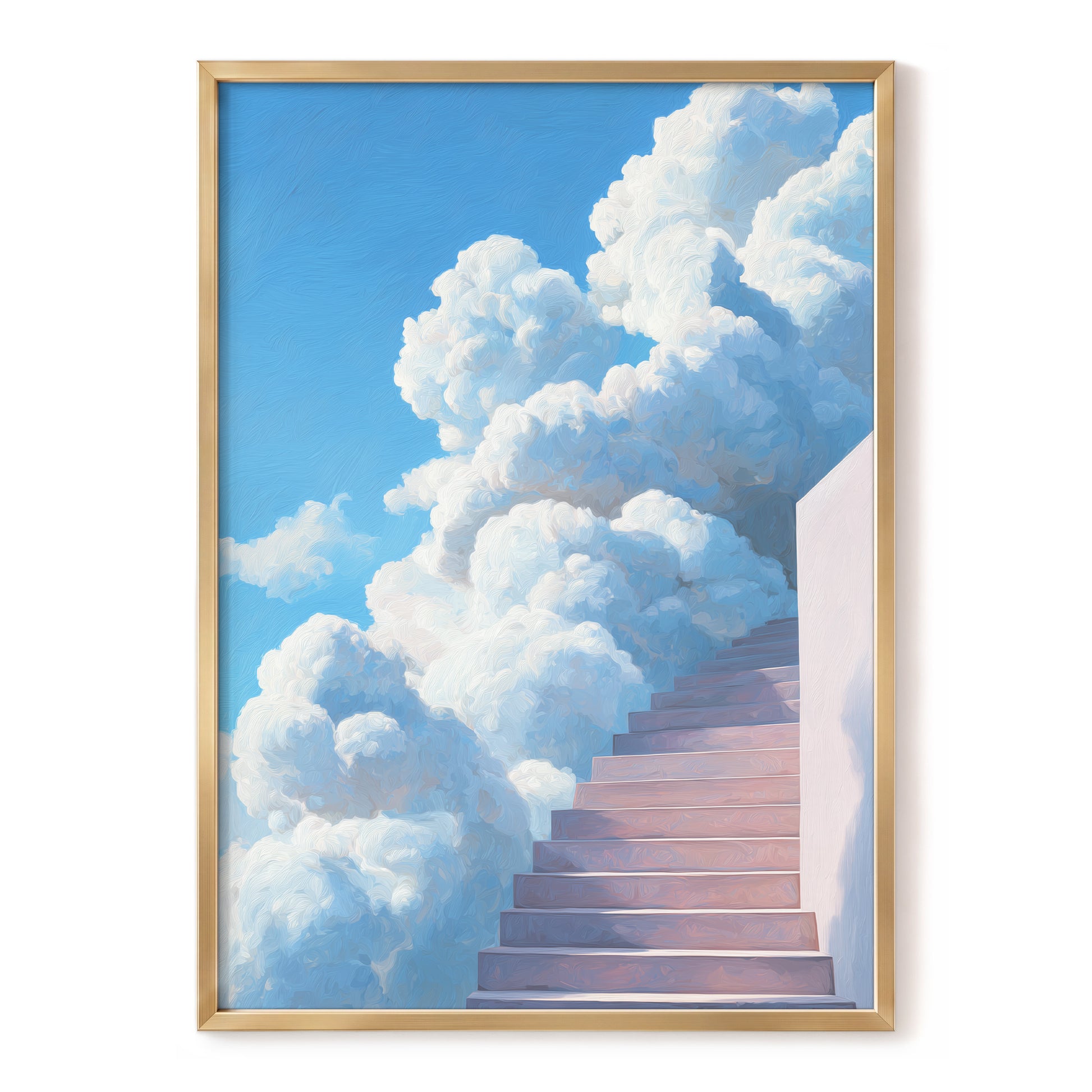 Steps Into Daylight, blue, white, pink nature wall art, front artwork view