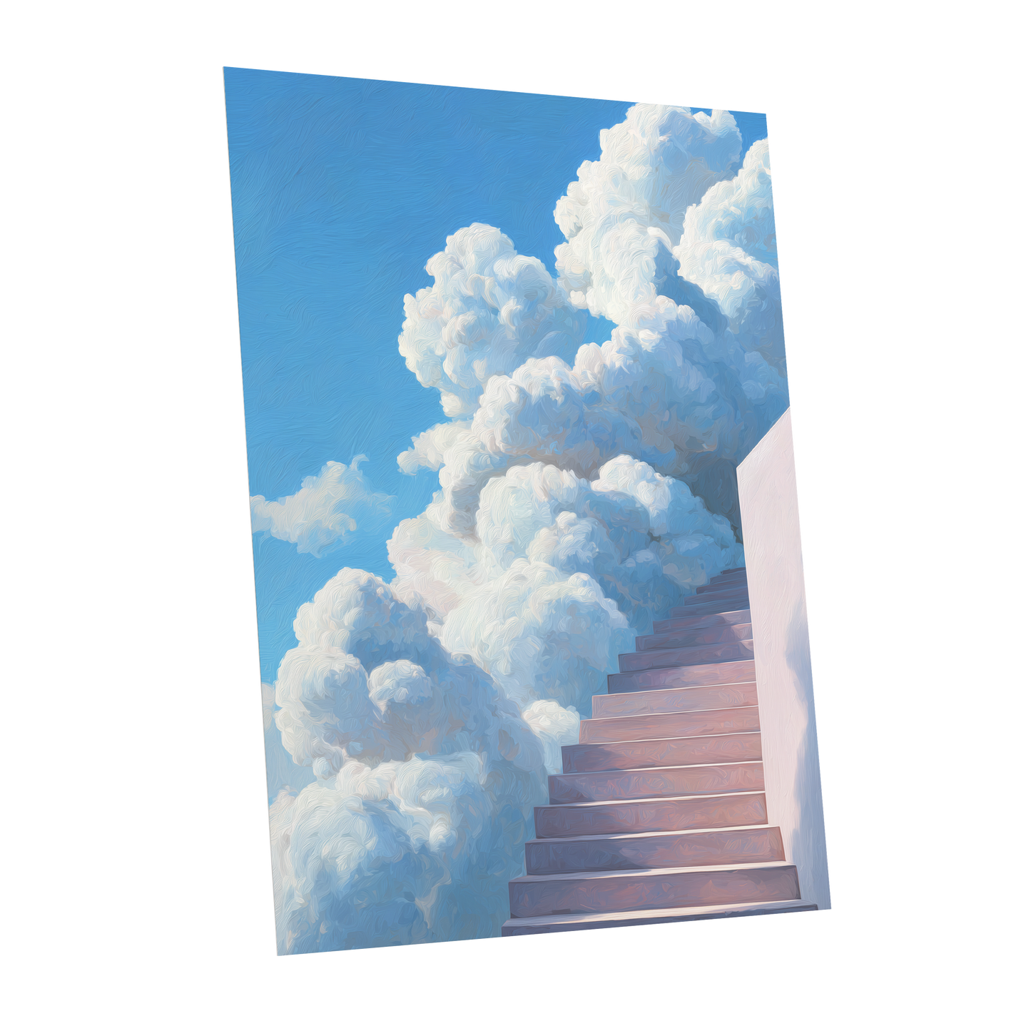 Steps Into Daylight, blue, white, pink nature wall art shown as a unframed poster wall art print
