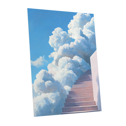 Steps Into Daylight, blue, white, pink nature wall art shown as a unframed poster wall art print