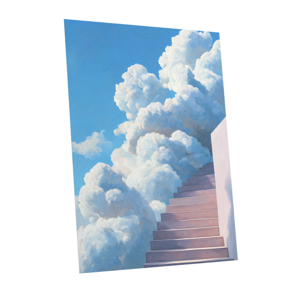 Steps Into Daylight, blue, white, pink nature wall art shown as a unframed poster wall art print