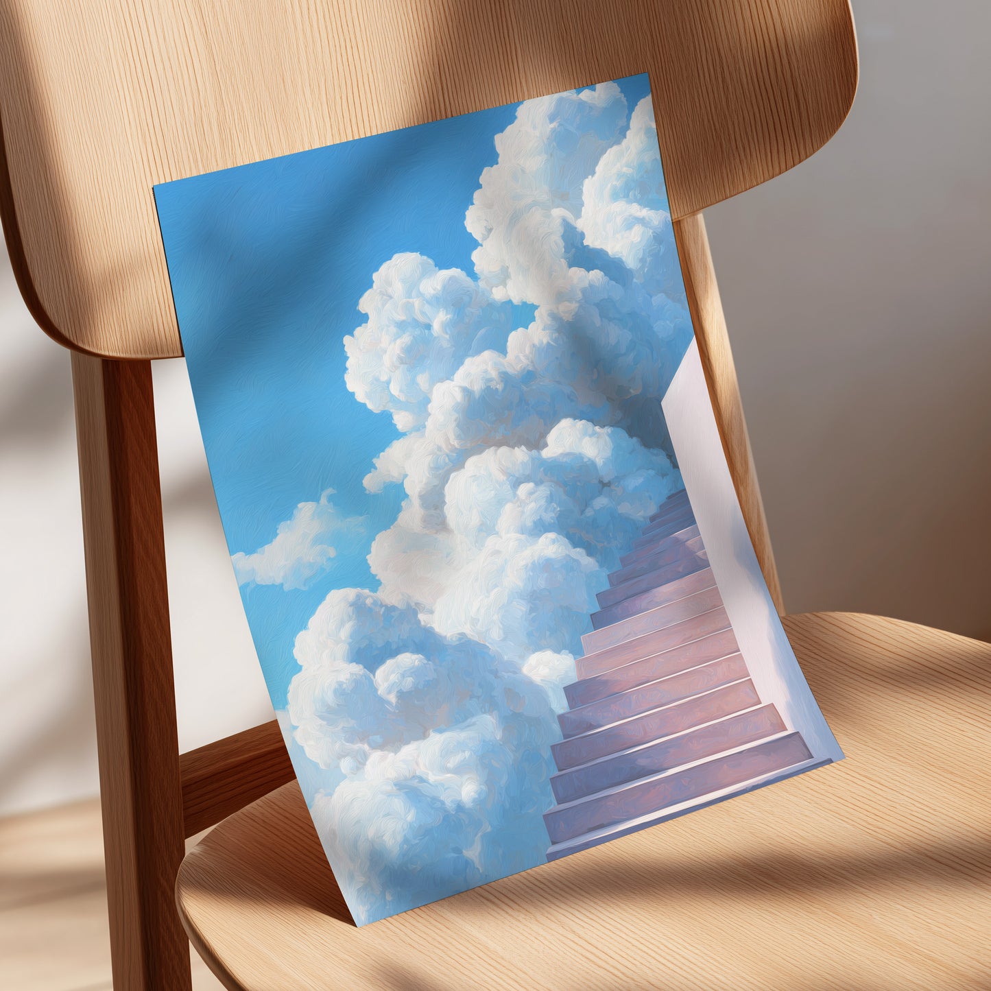 Steps Into Daylight, blue, white, pink nature wall art displayed in a styled interior, gallery view 5