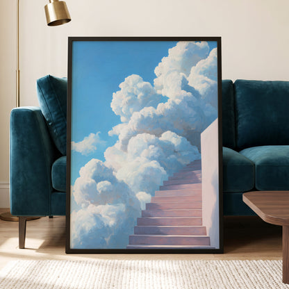 Steps Into Daylight, blue, white, pink nature wall art displayed in a styled interior, gallery view 6