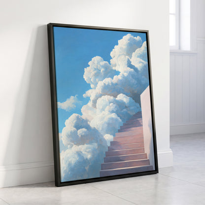 Steps Into Daylight, blue, white, pink nature wall art displayed in a styled interior, gallery view 8