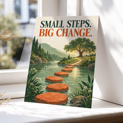 Steps Towards Sunrise, green, orange, beige nature wall art displayed in a styled interior, gallery view 5
