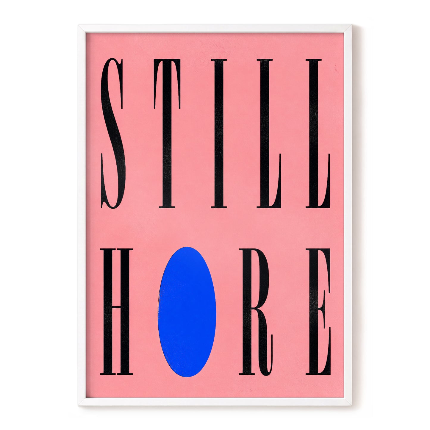 Still Here in Blue, black, pink, blue minimalist wall art, front artwork view