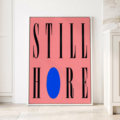 Still Here in Blue, black, pink, blue minimalist wall art displayed in a styled interior, gallery view 1