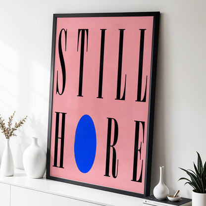 Still Here in Blue, black, pink, blue minimalist wall art displayed in a styled interior, gallery view 3