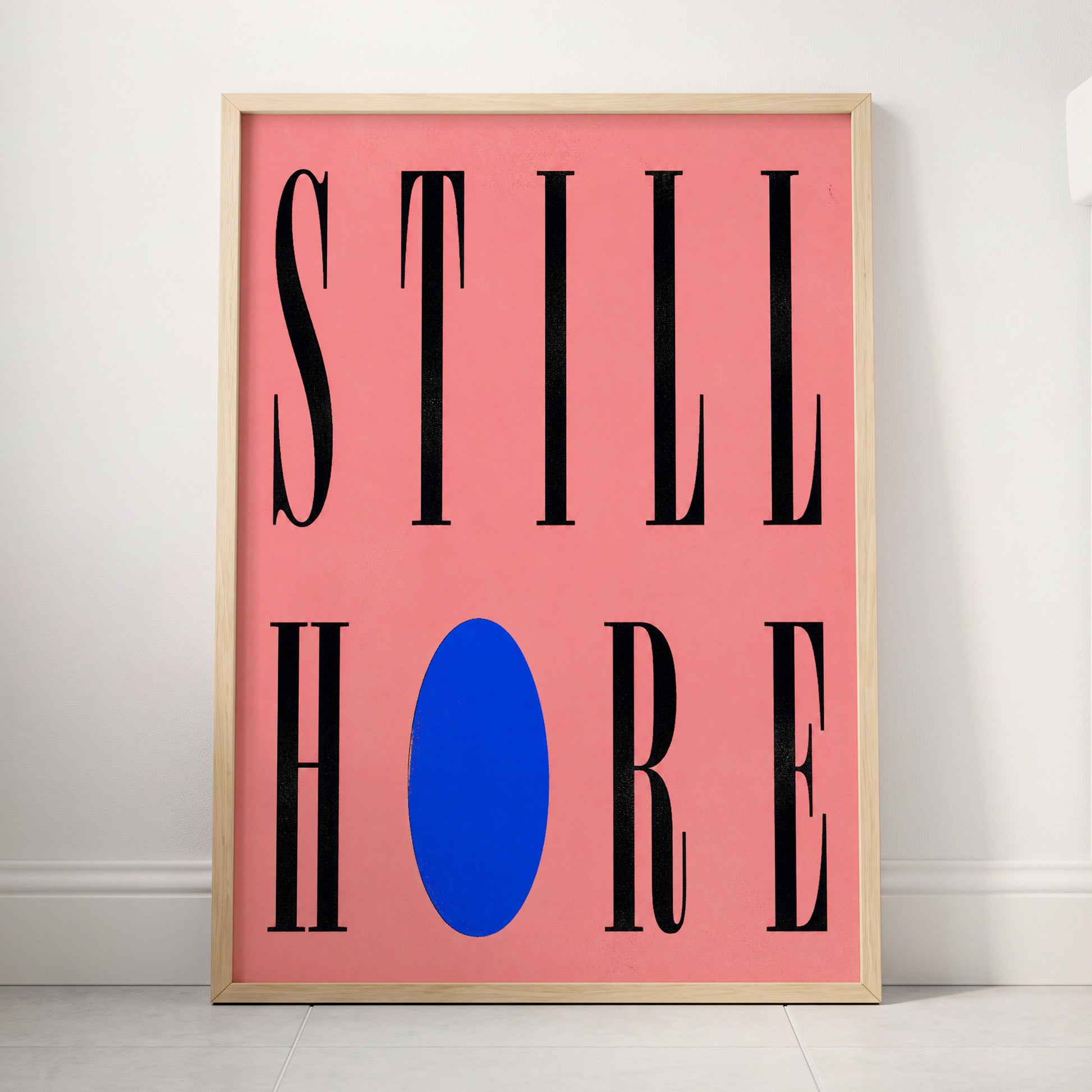 Still Here in Blue, black, pink, blue minimalist wall art displayed in a styled interior, gallery view 4