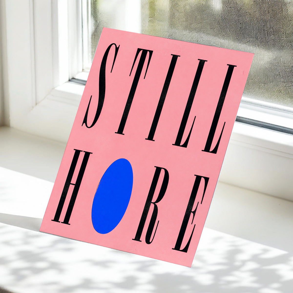 Still Here in Blue, black, pink, blue minimalist wall art displayed in a styled interior, gallery view 5