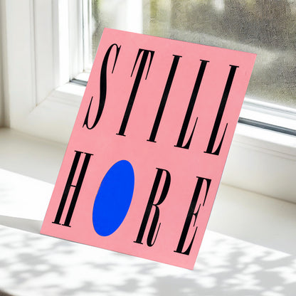 Still Here in Blue, black, pink, blue minimalist wall art displayed in a styled interior, gallery view 5