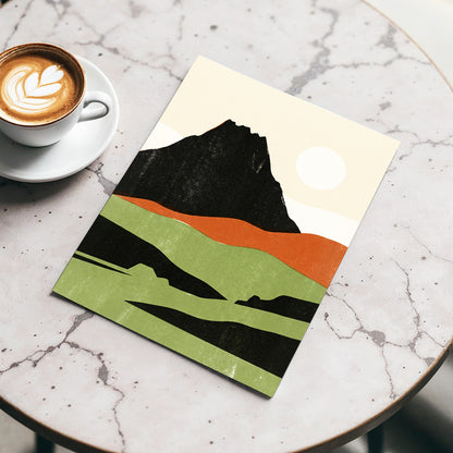 Still Mountain Sun, black, green, beige nature wall art displayed in a styled interior, gallery view 3