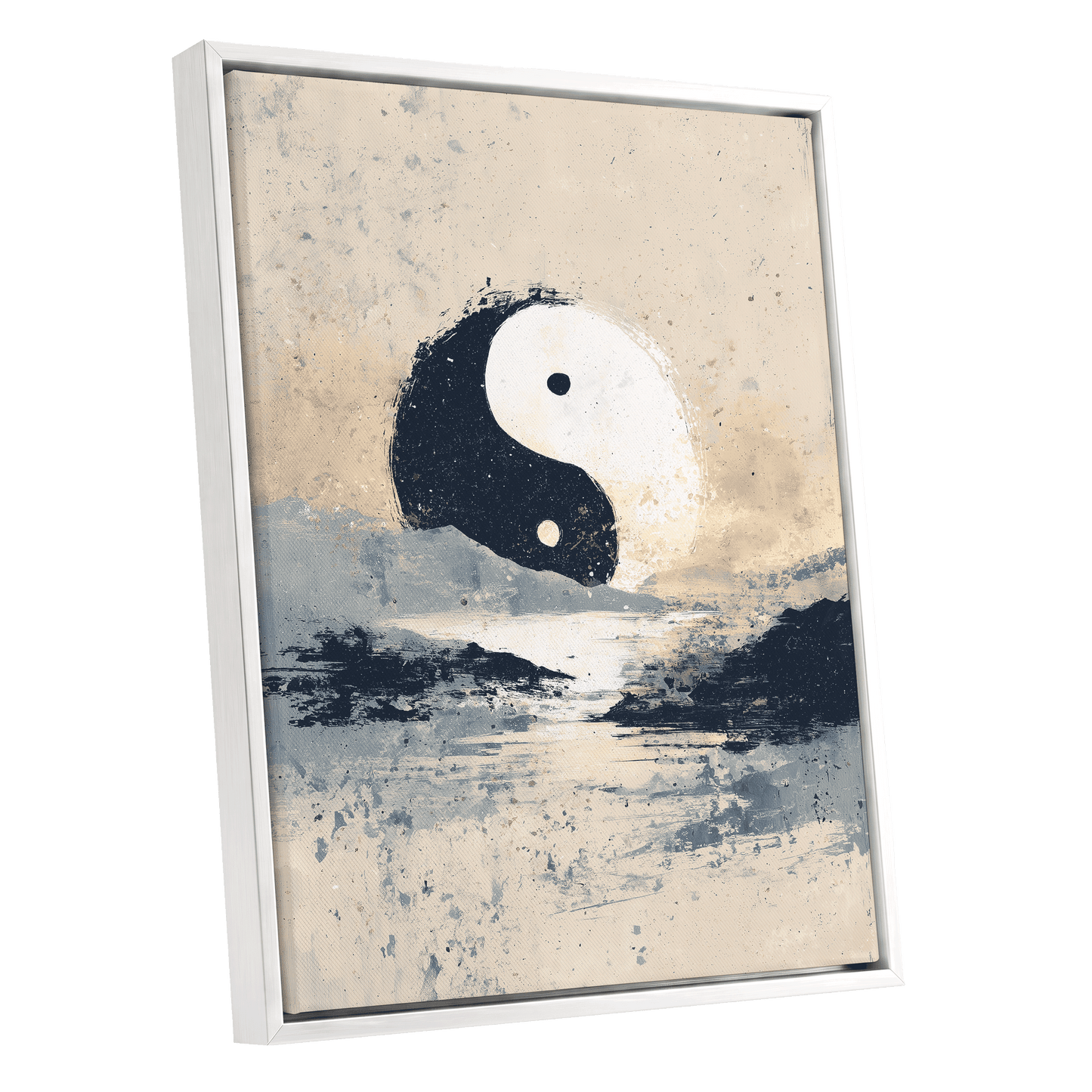 Stillness in Balance – white framed canvas option