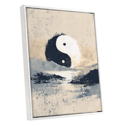 Stillness in Balance – white framed canvas option