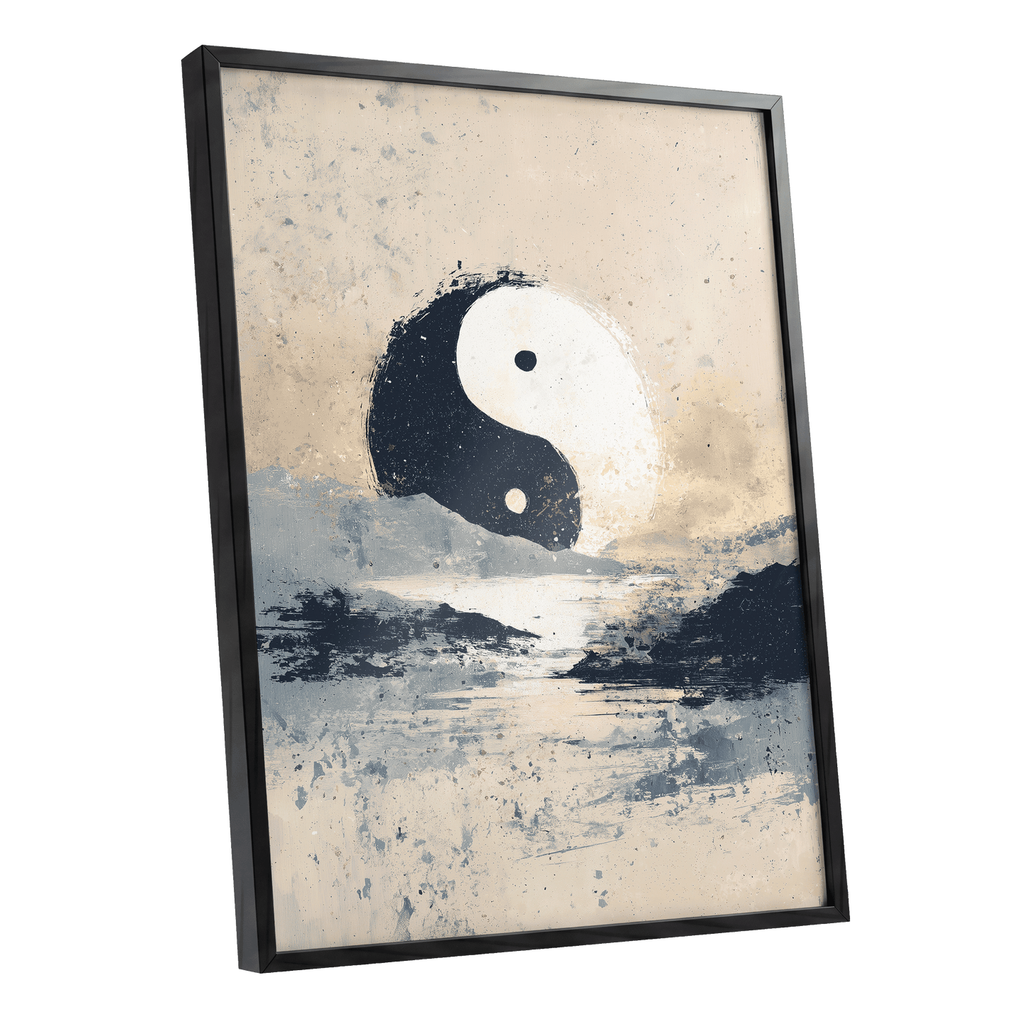 Stillness in Balance – black framed poster option