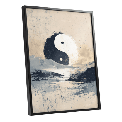 Stillness in Balance – black framed poster option